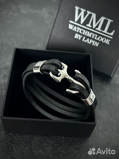 Кожаный браслет с якорем