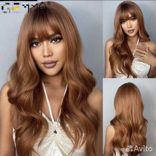 Парик медный/рыжий длинный с челкой