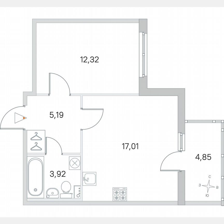 1-к. квартира, 39,9 м², 1/4 эт.