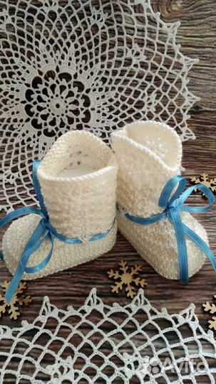Вязанные пинетки носки 0-3 мес, новые, на выписку