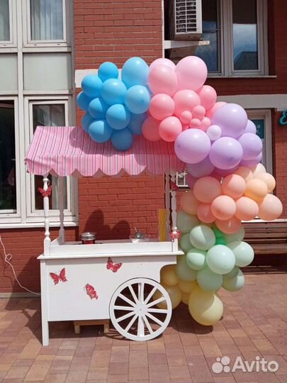 Сладкая вата.Поп корн. Телега деревянная