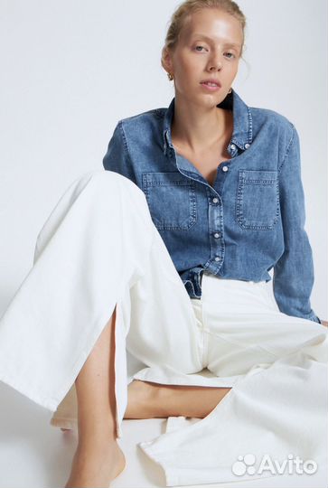 Джинсы wide leg с разрезами lime