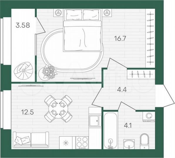 1-к. квартира, 41,3 м², 6/10 эт.