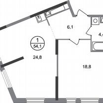 1-к. квартира, 54,1 м², 8/17 эт.