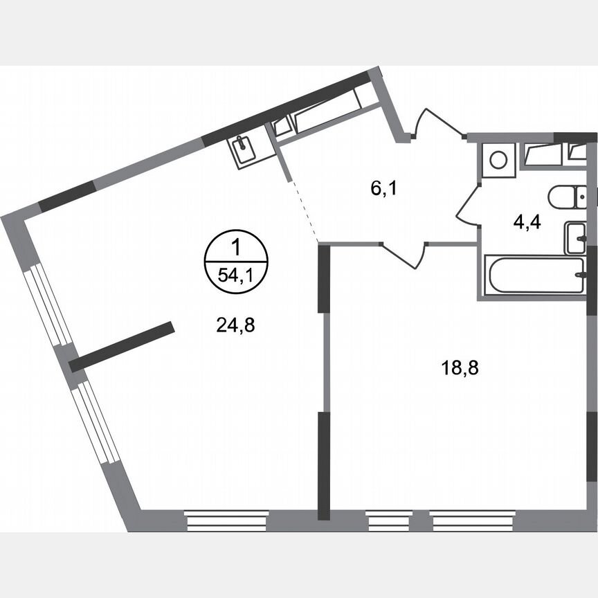 1-к. квартира, 54,1 м², 8/17 эт.