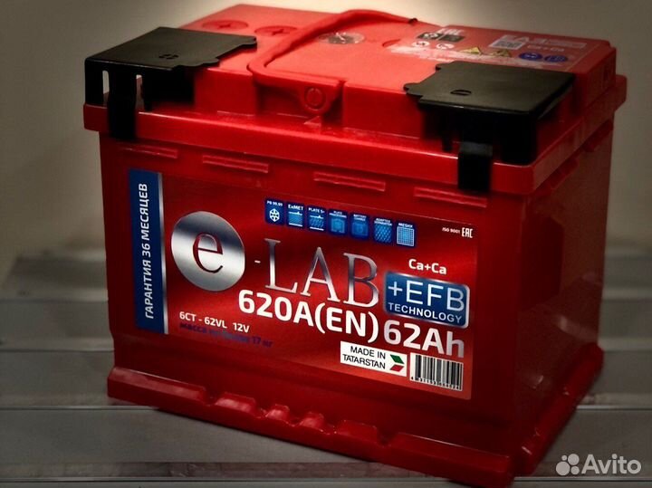 Аккумулятор E-Lab+EFB 62 ah (прям.пол)
