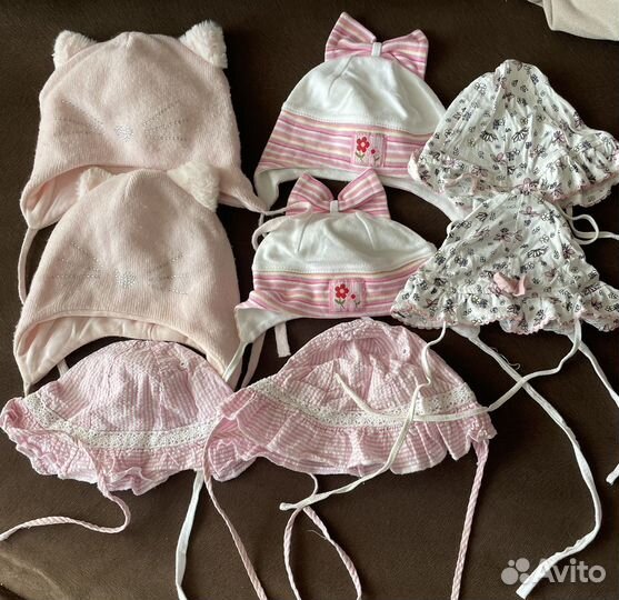 Шапочки и панамки пакетом для двойни 1-2 года