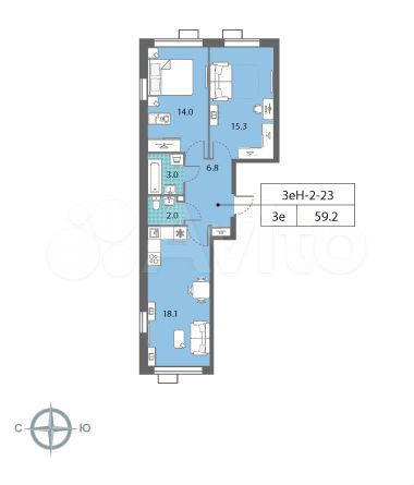 2-к. квартира, 78,3 м², 1/2 эт.