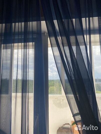 Тюль однотонная синяя на карниз гардину