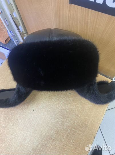 Меховая мужская ушанка с кожанным верхом