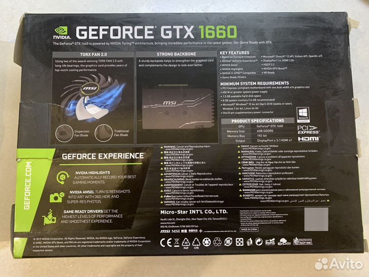 Видеокарта geforce gtx 1660 ventus xs 6g