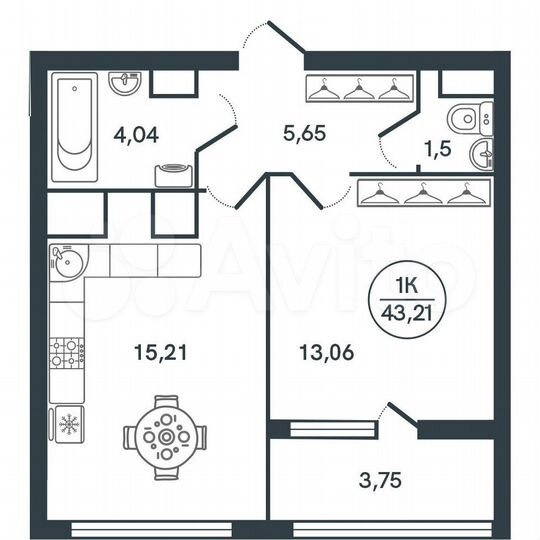 1-к. квартира, 43,2 м², 6/17 эт.