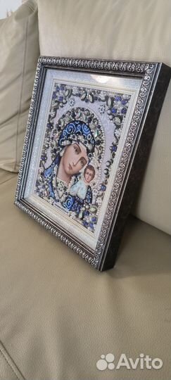 Икона Казанская Богородица бисером и жемчугом