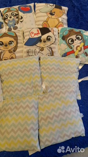 Бортики подушки в детскую кроватку + постельное