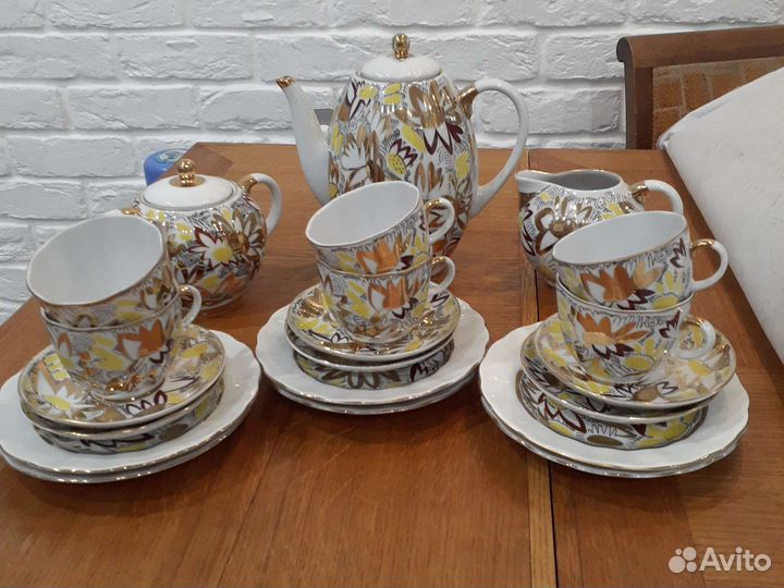 Кофейный сервиз лфз,Золотые ромашки