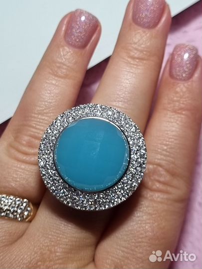 Кольцо и серьги. Серебро 925, фианиты, бирюза