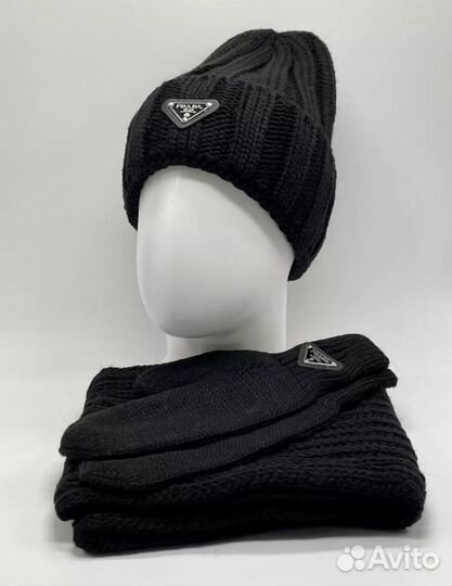 Prada комплект шапка, варешки, снуд