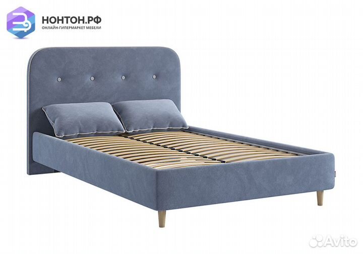 Кровать Лео велюр топаз / галька