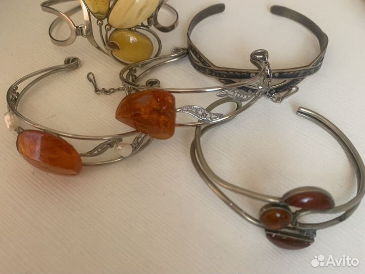 Браслет, натуральный янтарь СССР серебро