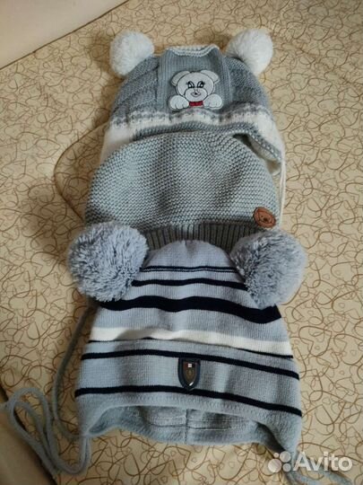 Шапки детские для мальчиков 6-12 мес
