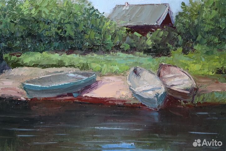 Картина Маслом Пейзаж Пруд Речка