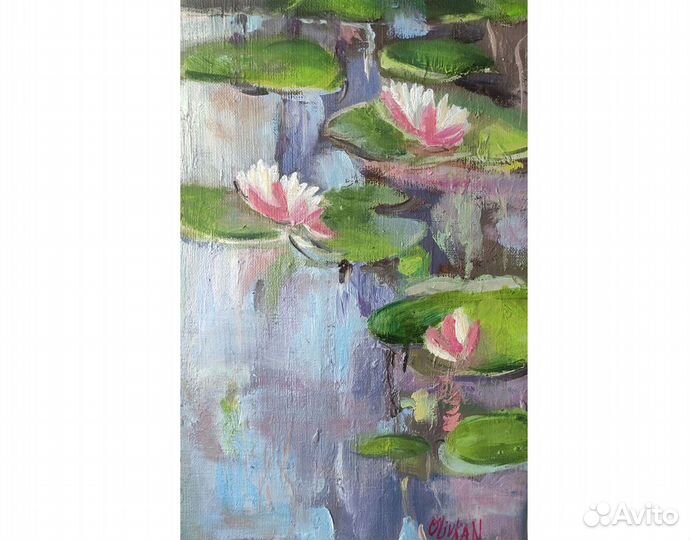 Картина кувшинки маслом холст Пейзаж река