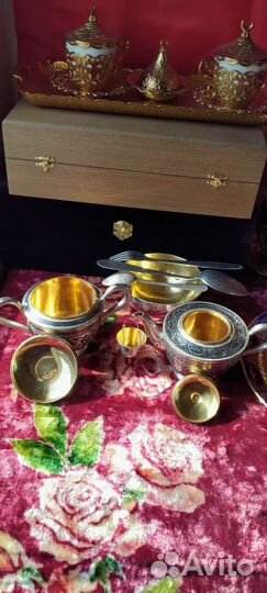 Серебро Кубачи северная чернь чайник и сахарница