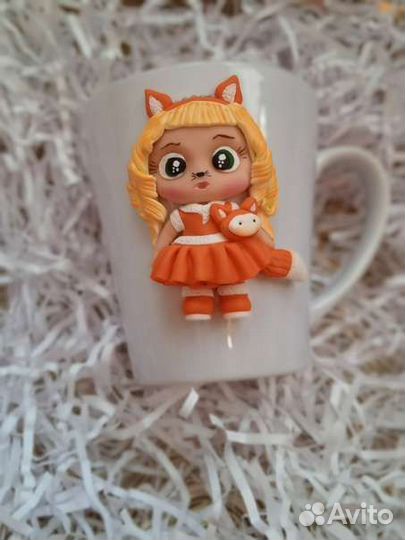 Эксклюзивная кружка с декором из полимерной глины