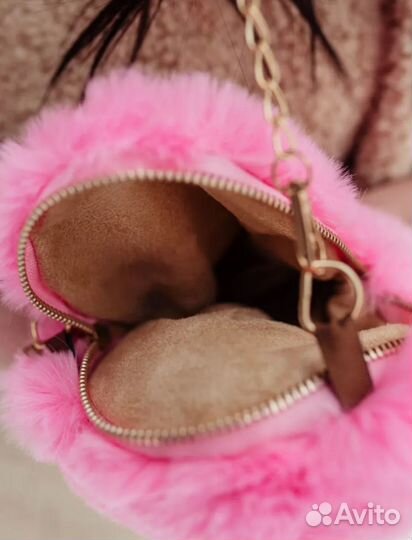 Сумка новая меховая розовая бежевая мишка