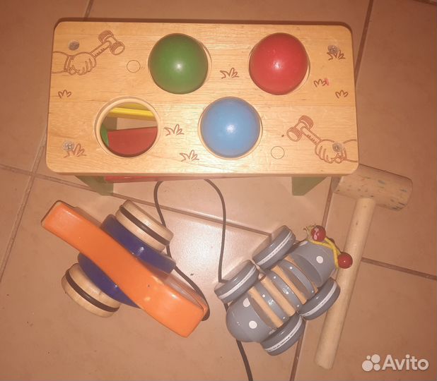 Деревянный комплект: забивалка и две каталки