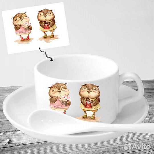 Кружка кофейная с блюдцем и ложкой под сублимацию