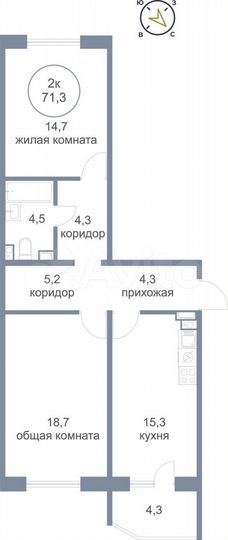 2-к. квартира, 71,3 м², 7/17 эт.