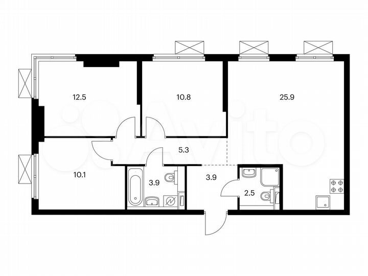 3-к. квартира, 74,9 м², 2/23 эт.