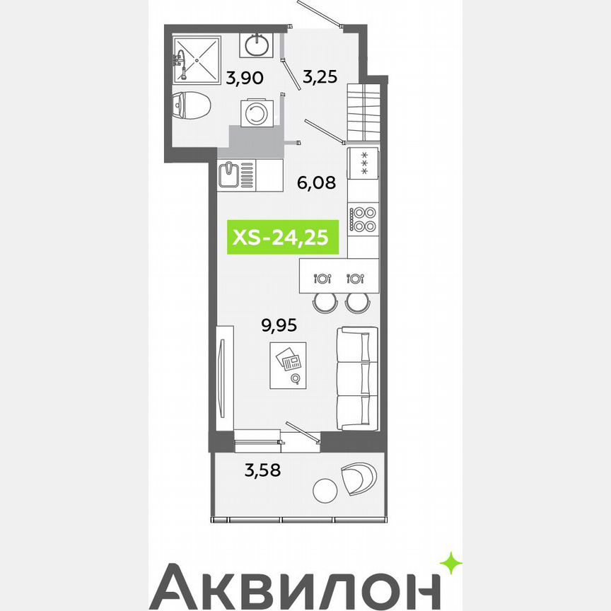 Квартира-студия, 24,3 м², 12/12 эт.