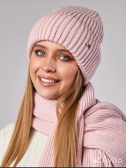 Шапка + шарф плед, шерсть + акрил