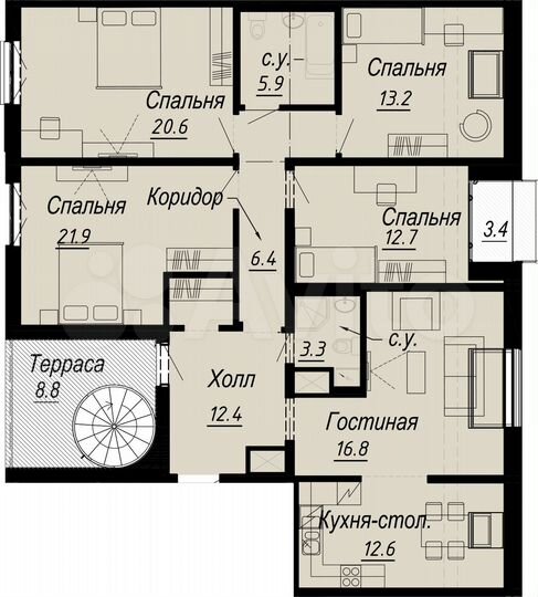 5-к. квартира, 150,3 м², 8/8 эт.