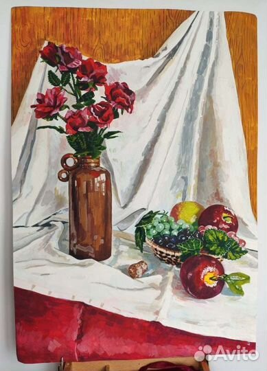 Картина гуашью с цветами и фруктами