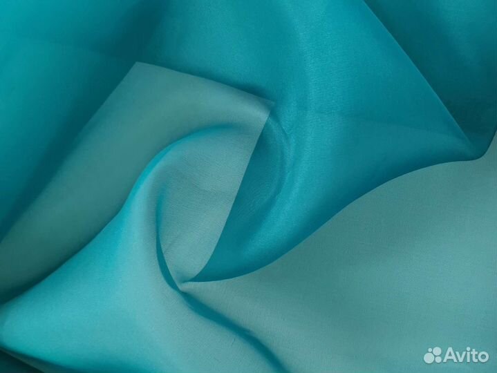 Органза натуральный шёлк бирюзовый цвет