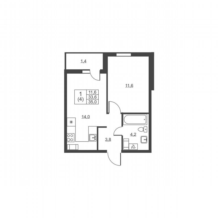 1-к. квартира, 35 м², 2/8 эт.