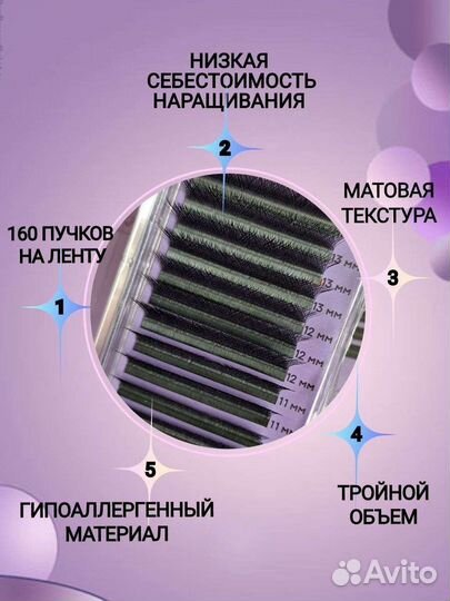 Ресницы для наращивания пучки 3 Д, микс 8-14мм
