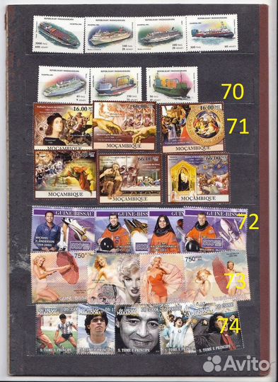 Марки мира чистые разной тематики