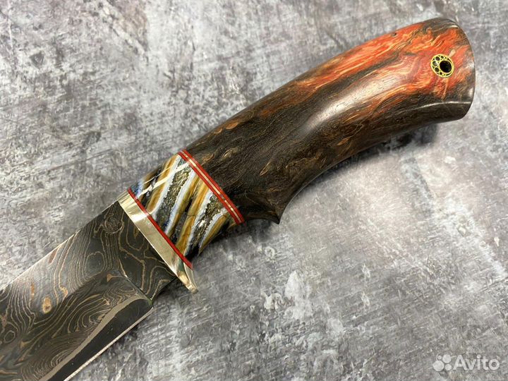 Нож варяг, ламинированная дамасская сталь, мельхио