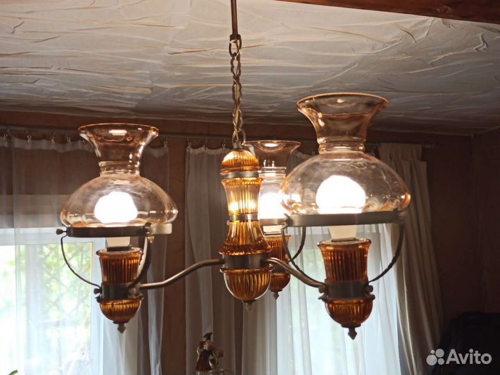 Люстра СССР керосинка карамельное стекло плафон