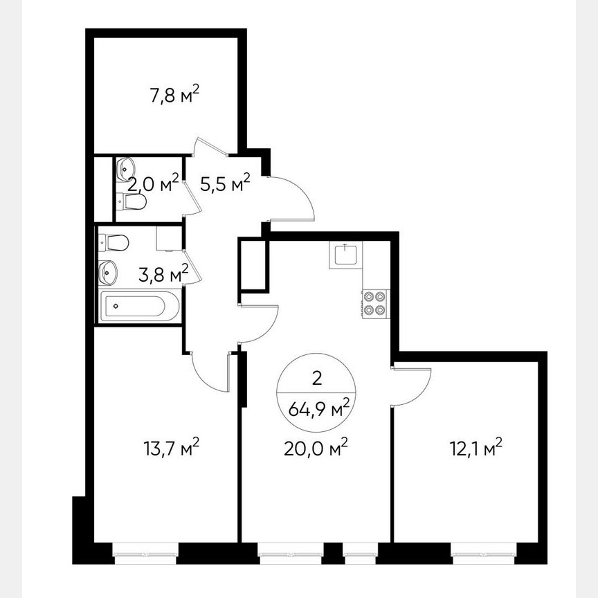 2-к. квартира, 64,9 м², 17/19 эт.