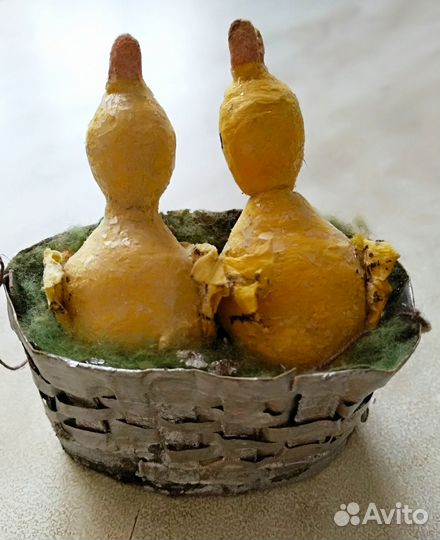 Ватная елочная игрушка СССР Птенцы в гнезде