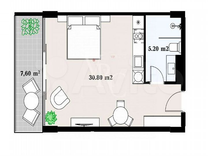 Квартира-студия, 46,7 м² (Грузия)