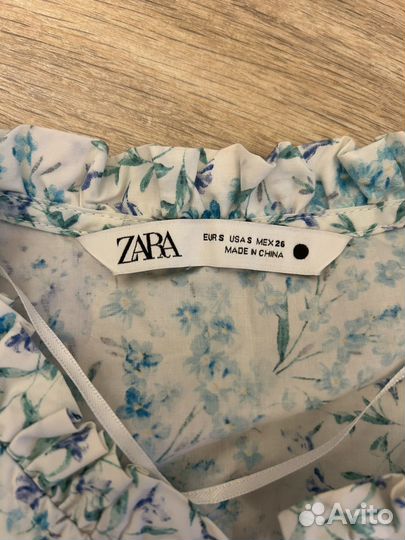 Платье летнее женское Zara S белое в цветочек