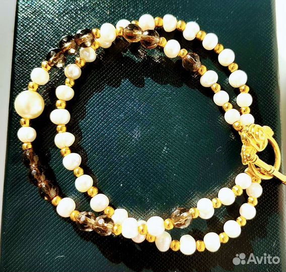Браслет из натурального жемчуга и раухтопаза