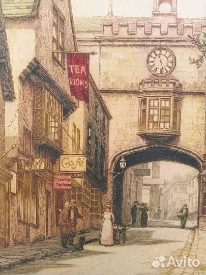 Антикварная цветная гравюра с подписью автора