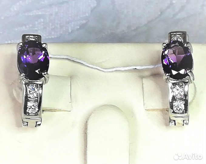 Серьги серебро аметист С232